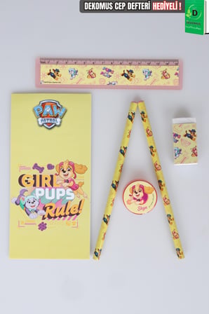 x Dekomus Lisanslı Paw Patrol Pink Paws Collection 6'Lı Kırtasiye Seti Not Defteri,2 Adet Kurşun Kalem,Cetvel,Silgi,Kalemtraş