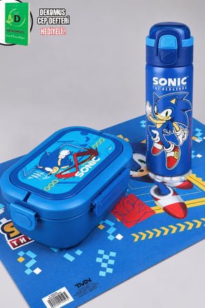 x Dekomus Lisanslı Sonic 600 ML Çift Fonksiyon Kapaklı Çelik Matara,Beslenme Kabı ve Beslenme Örtüsü Seti