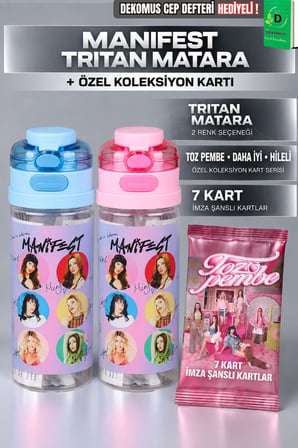 Lisanslı Manifest Toz Pembe Collection 500 ML Tritan Matara ve 6'Lı Toz Pembe Koleksiyon Kart Seti Dekomus Cep Defteri Hediyeli