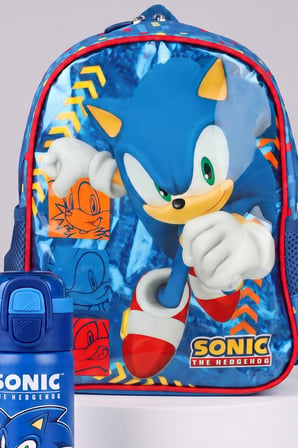 x Dekomus Lisanslı Sonic Küçük Boy Anaokul Çantası ve 600 ML Çift Fonksiyon Kapaklı Çelik Matara Seti