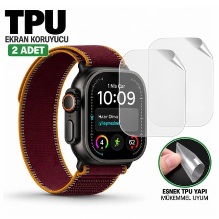 Apple Watch Ultra 4 49mm İle Uyumlu Ekran Koruyucu TPU A3579 Şeffaf Çizilmeye Dayanıklı Esnek Yapı 2 Adet
