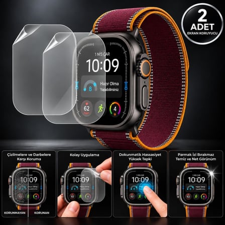 Apple Watch Ultra 4 49mm İle Uyumlu Ekran Koruyucu TPU A3579 Şeffaf Çizilmeye Dayanıklı Esnek Yapı 2 Adet