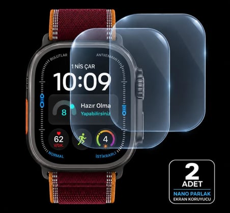 Apple Watch Ultra 4 49mm İle Uyumlu Ekran Koruyucu A3579 Nano Parlak 9H Esnek Cam Çizilmeye Dayanıklı