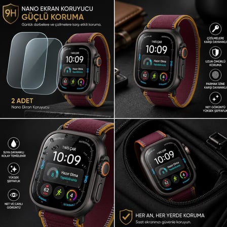 Apple Watch Ultra 4 49mm İle Uyumlu Ekran Koruyucu A3579 Nano Parlak 9H Esnek Cam Çizilmeye Dayanıklı