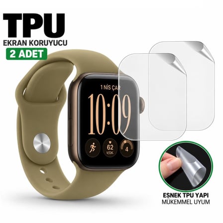 Apple Watch Series 12 42mm İle Uyumlu Ekran Koruyucu TPU A3582 Şeffaf Çizilmeye Dayanıklı Akıllı Saat Koruması 2 Adet