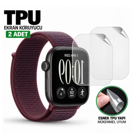apple watch series 12 46mm i̇le uyumlu ekran koruyucu a3587 tpu şeffaf çizilmeye dayanıklı esnek yapı 2 adet
