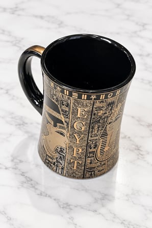 J Global Kleopatra Figürlü Porselen Kupa Altın Yaldızlı Siyah