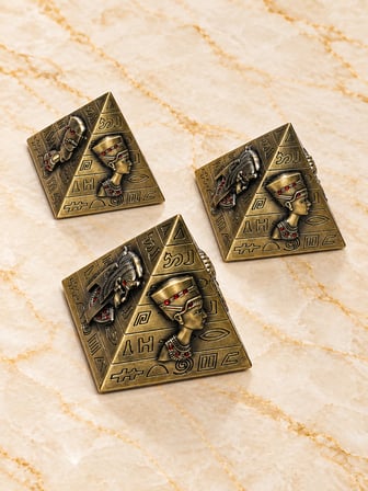 Metal Mısır Piramitleri Hatıra Setleri - Antik Sarı Metal Piramit