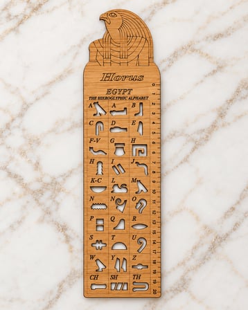 Antik Mısır Hiyeroglif Harf Oymalı Cetvel Kitap Ayracı - HORUS