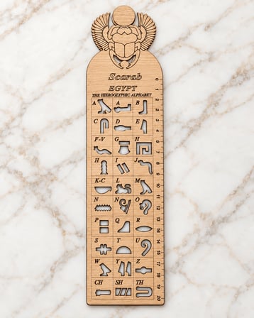 Antik Mısır Hiyeroglif Harf Oymalı Cetvel Kitap Ayracı - SCARAB