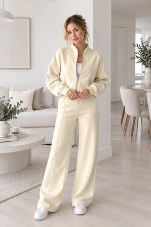 Taş Kadın Fermuarlı Dik Yaka Eşofman Takımı Oversize Sweatshirt ve Bol Paça Pantolon İkili Takım