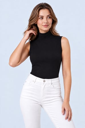 Siyah Kadın Kolsuz Balıkçı Yaka  Body Esnek Basic Günlük Üst