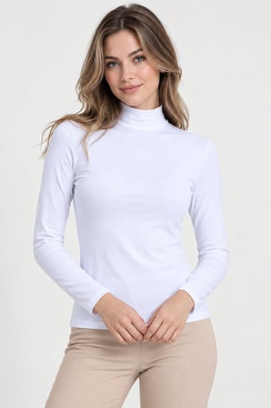 Beyaz Kadın Uzun Kollu Balıkçı  Yaka Body Esnek Basic Günlük Üst