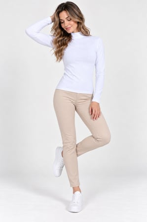 Beyaz Kadın Uzun Kollu Balıkçı  Yaka Body Esnek Basic Günlük Üst