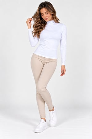 Beyaz Kadın Uzun Kollu Balıkçı  Yaka Body Esnek Basic Günlük Üst