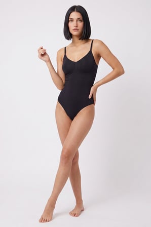 Siyah Kadın İnce İp Askılı  Toparlayıcı Esnek Şekillendirici Korse Body