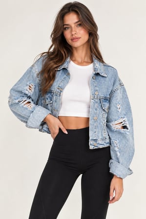 Mavi Kadın Yırtık Detaylı Oversize Kot Mont Denim Ceket