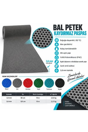 Bal Petek Paspas Kaymaz PVC Islak Zemin Banyo Duş Havuz 4 mm 2,53 kg/m2
