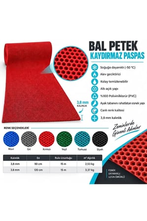 Bal Petek Paspas Kaymaz PVC Islak Zemin Banyo Duş Havuz 4 mm 2,53 kg/m2
