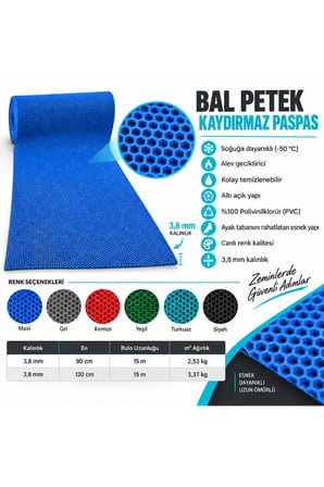 Bal Petek Paspas Kaymaz PVC Islak Zemin Banyo Duş Havuz 4 mm 2,53 kg/m2