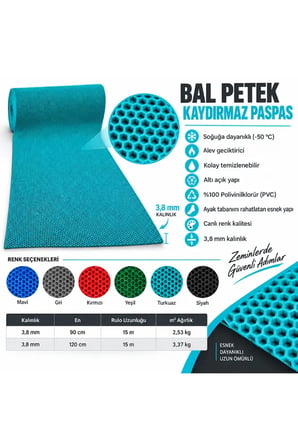Bal Petek Paspas Kaymaz PVC Islak Zemin Banyo Duş Havuz 4 mm 2,53 kg/m2