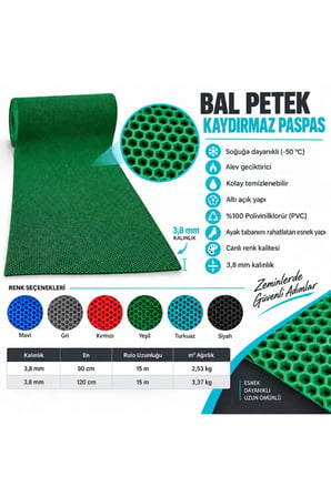 Bal Petek Paspas Kaymaz PVC Islak Zemin Banyo Duş Havuz 4 mm 2,53 kg/m2