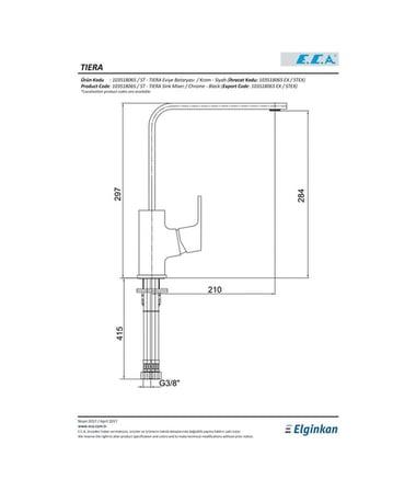 E.c.a. Tiera 103518123 Mutfak Eviye Batarya Siyah-krom