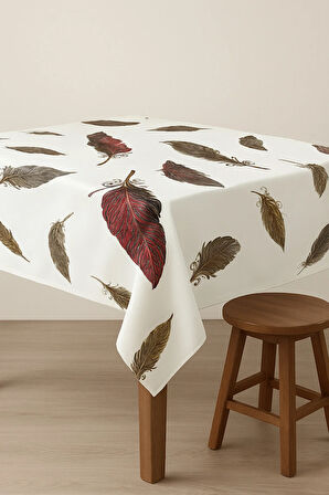 Leke Tutmaz Desenli PVC Masa Örtüsü – Beyaz Üzeri Beyaz Tüy Desen Kaliteli Muşamba Sofra Bezi