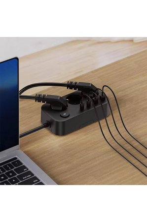 Isı Dayanıklı Duvar Askılı Telefon Tutucu 3'lü Priz 2xUSB 2xType-C Çıkış Anahtarlı Priz Uzatma Kablo