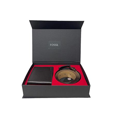 Fossil Kahve Napa Cüzdan 1826&3,5 CM Hakiki Deri Kemer Seti 130CM
