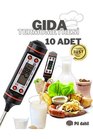 10 Adet Siyah Renk Dijital Gıda Yemek Termometresi Yemek Isı Ölçer