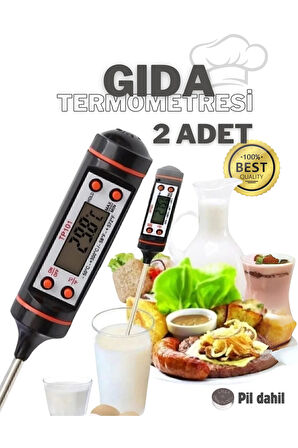 2 Adet Siyah Renk Dijital Gıda Yemek Termometresi Yemek Isı Ölçer - Termometreler - 2 Yıl