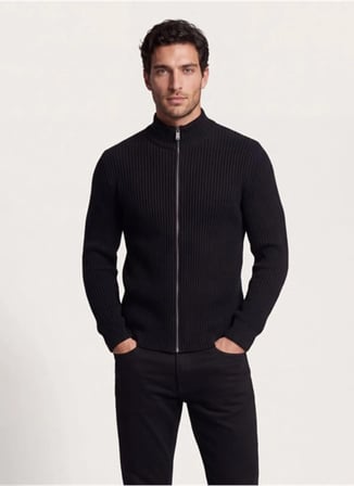 Dkny DKFW26086-100 Ribbed Full Sweater Siyah Erkek Bisiklet Yaka Fitilli Desenli Kazak
