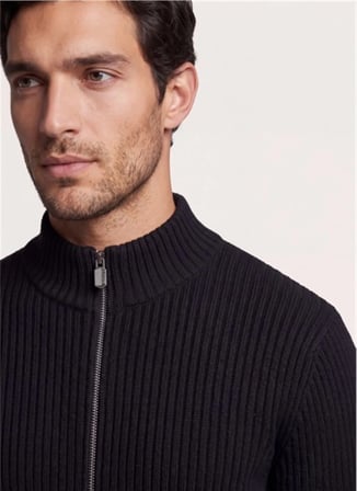 Dkny DKFW26086-100 Ribbed Full Sweater Siyah Erkek Bisiklet Yaka Fitilli Desenli Kazak