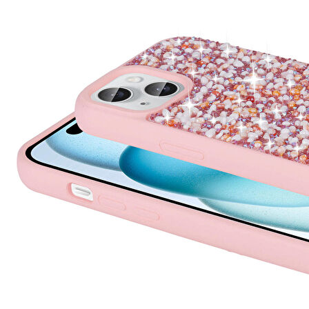 iPhone 15 Kılıf Parlak Taşlı Tasarım Linea Kapak