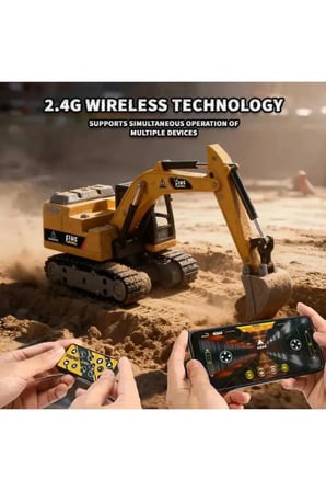 İnwelt Uzaktan Kumandalı Mini Ekskavatör Araba 1:64 Ölçekli Şarjlı Sarı STEM Eğitici Oyuncak