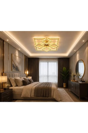 KARE 4+4'LÜ LEDLİ GOLD avize