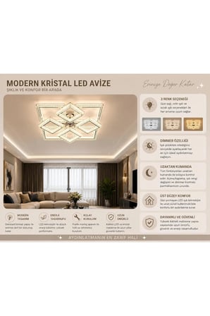 KARE 4+4'LÜ LEDLİ KROM avize