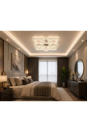 KARE 4+4'LÜ LEDLİ KROM avize