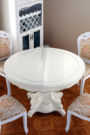 Yuvarlak Şeffaf Kalın Masa Örtüsü 1,4 mm | PVC Kaymaz Silinebilir Örtü