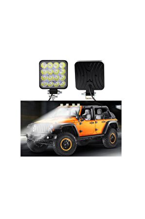 8 Adet 16 Led Kare Off Road Iş Makinesi Çalışma Lambası Sis Farı