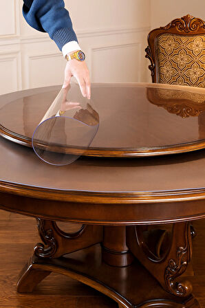 Yuvarlak Şeffaf Kalın Masa Örtüsü 1,4 mm | PVC Kaymaz Silinebilir Örtü