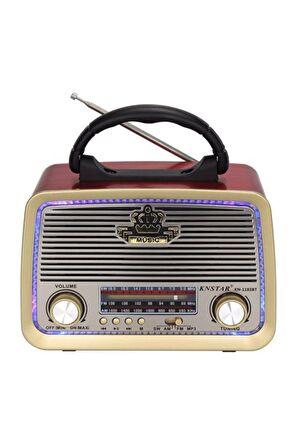 Knstar Kn-1183bt Şarjlı Ledli Retro Ahşap Radyo Mp3 Çalar