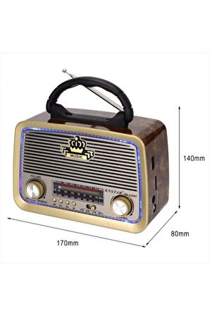 Knstar Kn-1183bt Şarjlı Ledli Retro Ahşap Radyo Mp3 Çalar