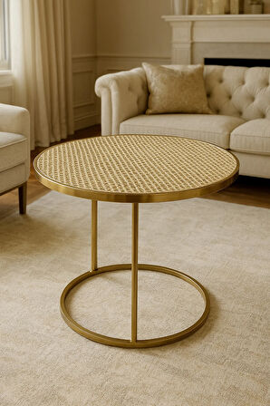 Yuvarlak Hasır Sehpa Örtüsü – PVC, Dantelli, Gold, Lüx, Çeyizlik Masa Örtüsü