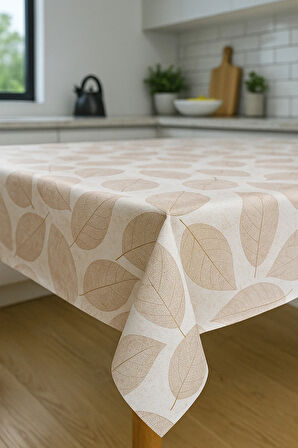 Yaprak Desenli Pvc Kaymaz Elyaf Tabanlı Silinebilir Masa Örtüsü Su Geçirmez Muşamba Sofra Bezi Kahve