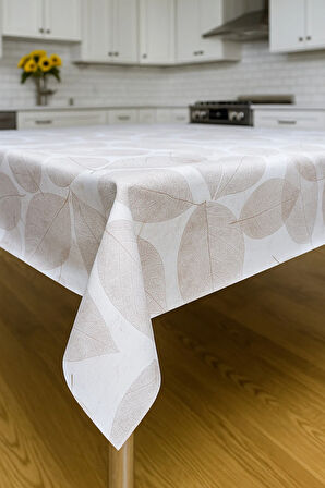 Yaprak Desenli Pvc Kaymaz Elyaf Tabanlı Silinebilir Masa Örtüsü Su Geçirmez Muşamba Sofra Bezi Kahve