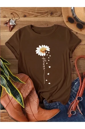 Unisex Flowers Baskılı Tasarım Tshirt