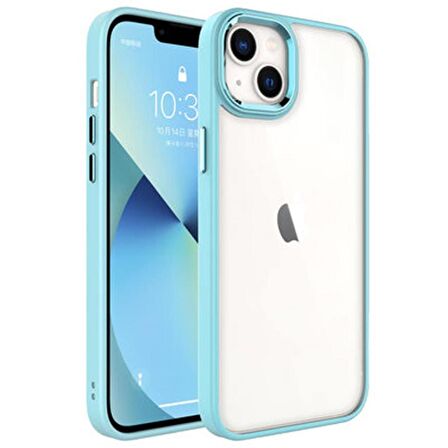 Apple iPhone 14 Kılıf Ekran ve Kamera Çıkıntılı Kenarları Renkli Şeffaf Kapak