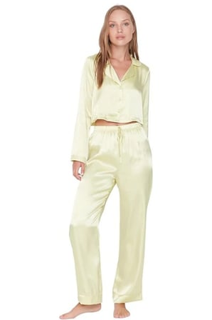 Laperissa Kadın Yeşil Saten Pijama Takımı Alt Üst Takım Beden 40